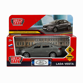 Машина Технопарк металл. Lada Vesta темно-серый (11,5см) откр.дв,в/к VESTA-12-DG