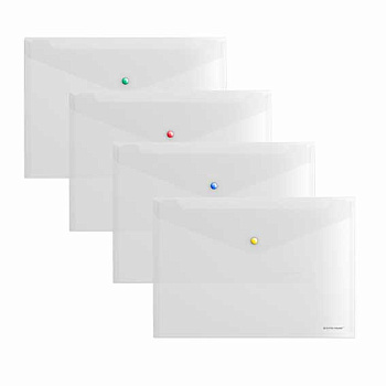 Папка-конверт на кнопке А4 EK "Glossy Clear" 50205 прозр.,глянц.,цв.кнопка,160мк
