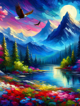 Алмазная мозаика классика (30х40см) с подр,полн.зап. (30цв) Яркий горный пейзаж НД-8898