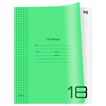 Тетрадь 18л. (клетка) BG пластик.обл. "UniTone. Neon. Салатовая" 08929
