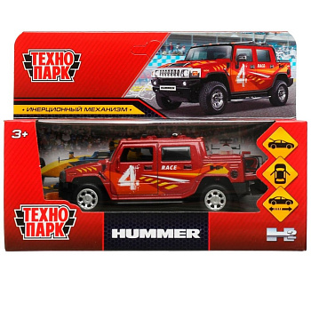 Машина Технопарк металл. Hummer H2 Pickup Спорт красный (12см) открыв.дв,багаж,в HUM2PICKUP-12SRT-RD