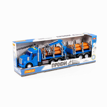 Автомобиль Профи лесовоз с прицепом синий (инерц,свет,звук) в/к 96197 (Полесье)