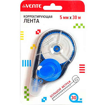 Коррект. лента deVENTE 5мм*30м 4062202 синий полупрозр.корп.,бок.апплик.,карт.бл