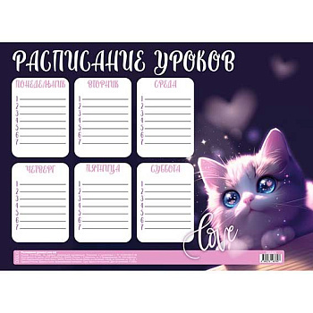 Расписание уроков А4 КОКОС "Love cat" 261901