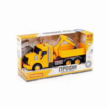 Автомобиль Профи бортовой с ковшом жёлтый (инерц,свет,звук) в/к 96111 (Полесье)