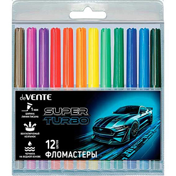 Фломастеры 12цв. deVENTE "Super Turbo" 5081631 вент.колп.,пластик.блист.