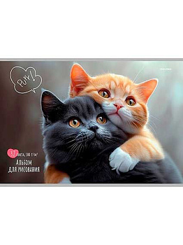 Альбом для рис.32л. Проф-Пресс "Пара котиков-2" 32-7767 на скобе
