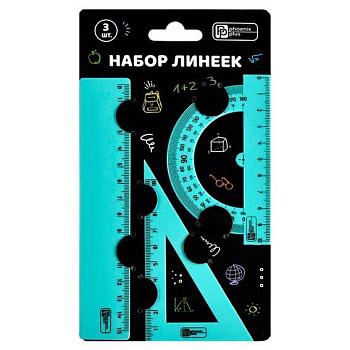 Набор геом. ФЕНИКС (3предм.) 66056 (линейка 15см,треуг.,трансп.) "Пастель голубой"