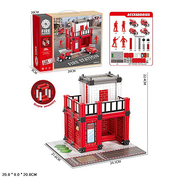 Конструктор-дом WF253-1 (94дет.) пож.станция с фигурками,техникой в/к